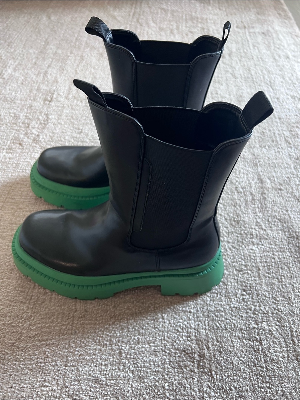 Black Chelsea Boots with Green Platform Sole - Picture 3 of 6